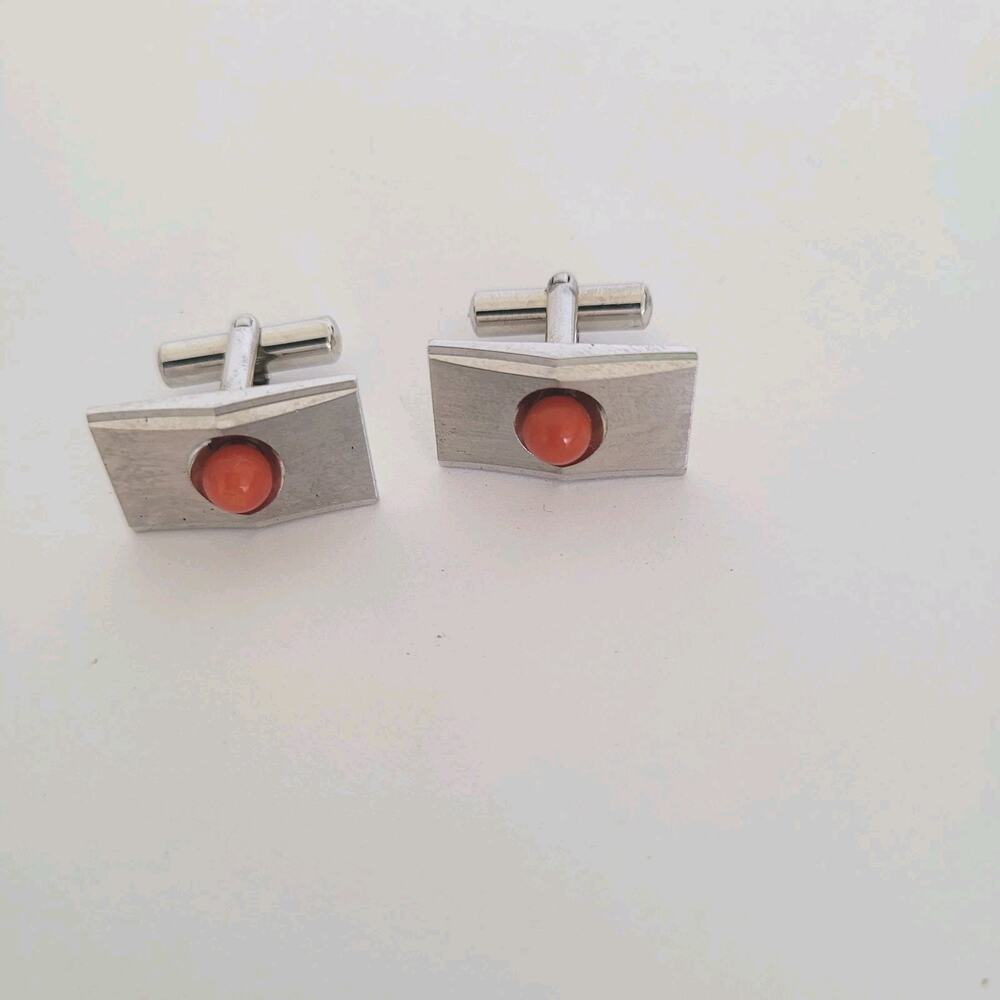 Coral Coral‎ set Cufflinks Silver Red Geometric Rectangle